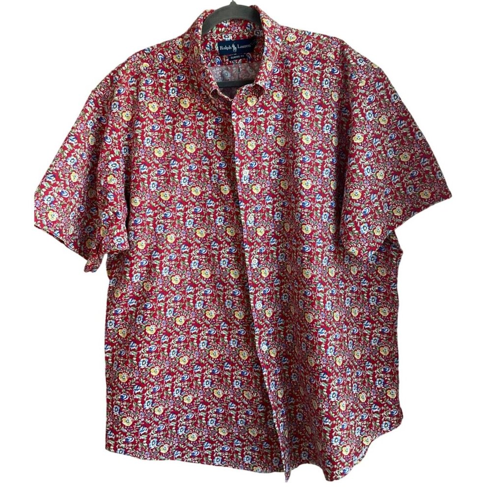 Ralph Lauren Mens Sz XXL Classic Fit Button Down Shirt Short Sleeves Floral - Picture 2 of 13